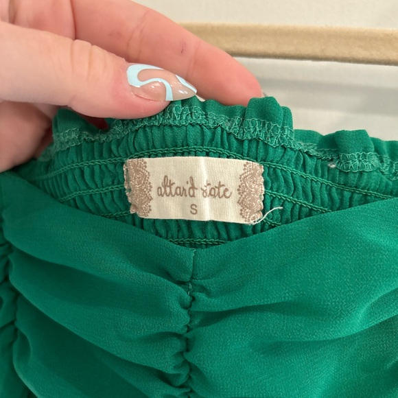 Altar’d State Green Puff Sleeve Ruched Crop Top - Picture 3 of 3